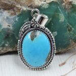 Kingman Turquoise Matt Finish 1.5" 925 Sterling Silver Pendant (REXT26-67)