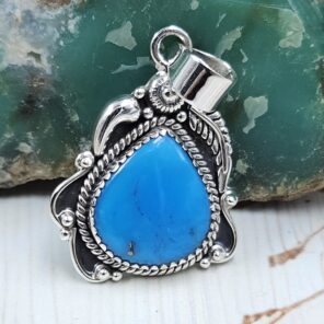 Kingman Turquoise Matt Finish 1.5" 925 Sterling Silver Pendant (REXT26-57)