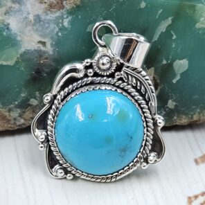 Kingman Turquoise Matt Finish 1.5" 925 Sterling Silver Pendant (REXT26-54)