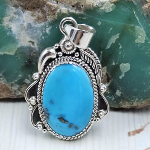 Kingman Turquoise Matt Finish 1.5" 925 Sterling Silver Pendant (REXT26-53)