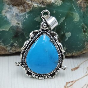 Kingman Turquoise Matt Finish 1.5" 925 Sterling Silver Pendant (REXT26-44)