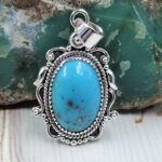 Kingman Turquoise Matt Finish 1.5" 925 Sterling Silver Pendant (REXT26-40)