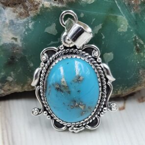 Kingman Turquoise Matt Finish 1.5" 925 Sterling Silver Pendant (REXT26-39)