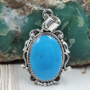 Kingman Turquoise Matt Finish 1.5" 925 Sterling Silver Pendant (REXT26-37)