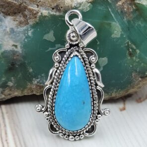 Kingman Turquoise Matt Finish 1.5" 925 Sterling Silver Pendant (REXT26-35)