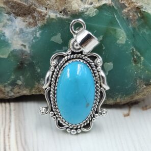 Kingman Turquoise Matt Finish 1.5" 925 Sterling Silver Pendant (REXT26-34)