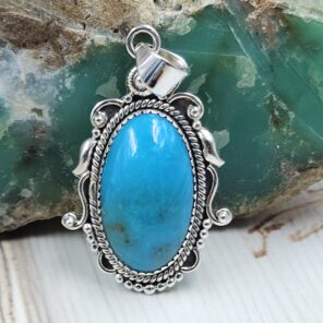 Kingman Turquoise Matt Finish 1.5" 925 Sterling Silver Pendant (REXT26-33)