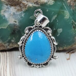 Kingman Turquoise Matt Finish 1.5" 925 Sterling Silver Pendant (REXT26-32)