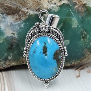 Kingman Turquoise 1.5" 925 Sterling Silver Pendant (REXT26-13)
