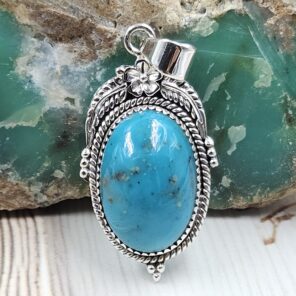 Kingman Turquoise 1.5" 925 Sterling Silver Pendant (REXT26-11)