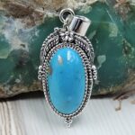 Kingman Turquoise Matt Finish 1.5" 925 Sterling Silver Pendant (REXT26-7)