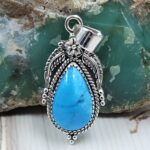 Kingman Turquoise Matt Finish 1.25" 925 Sterling Silver Pendant (REXT26-6)
