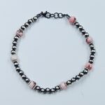 Red Rose Dahlia & Navajo Pearls 925 Sterling Silver Bead Bracelet (RS57-36)