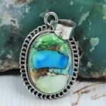 Peacock Dahlia Turquoise 1.25" 925 Sterling Silver Pendant (RS85-1)