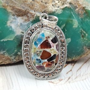 Multi Gem Composite 1.25" 925 Sterling Silver Pendant (REXT92-97)