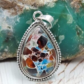 Multi Gem Composite 1.5" 925 Sterling Silver Pendant (REXT92-89)