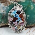 Multi Gem Composite 1.5" 925 Sterling Silver Pendant (REXT92-86)
