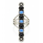 Black Onyx & Rainbow Moonstone 925 Sterling Silver Ring (REXT1-35)