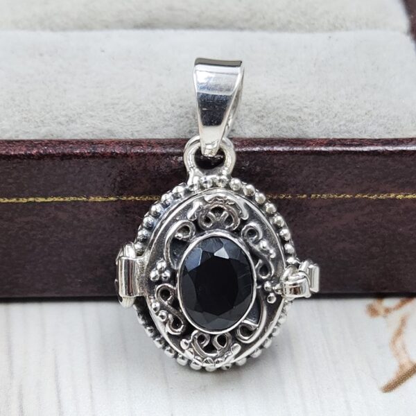 Black Onyx 925 Sterling Silver Poison Box Pendant (REXT124-41)