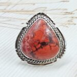 Dyed Lava Wild Horse Jasper Size US 8 925 Sterling Silver Ring (REXT29-332)