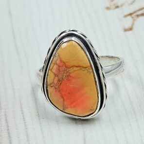 Orange Sea Sediment Jasper Size US 6 925 Sterling Silver Ring (RS30-333)