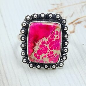 Pink Sea Sediment Jasper Size US 9 925 Sterling Silver Ring (RS30-366)