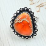 Orange Sea Sediment Jasper Size US 6 925 Sterling Silver Ring (RS30-332)
