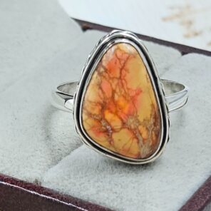 Orange Sea Sediment Jasper Size US 9 925 Sterling Silver Ring (RS30-340)