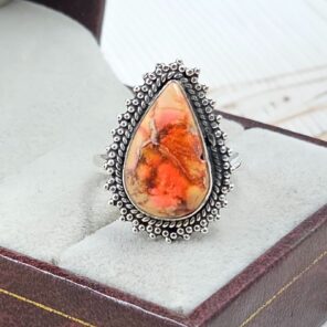 Orange Sea Sediment Jasper Size US 8 925 Sterling Silver Ring (RS30-341)