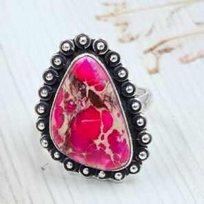 Pink Sea Sediment Jasper Size US 7 925 Sterling Silver Ring (RS30-350)
