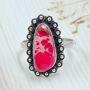 Pink Sea Sediment Jasper Size US 7 925 Sterling Silver Ring (RS30-349)