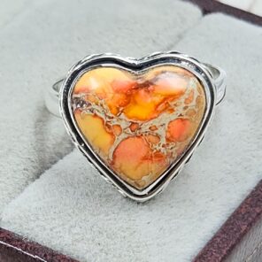 Orange Sea Sediment Jasper Size US 7 925 Sterling Silver Ring (RS30-337)