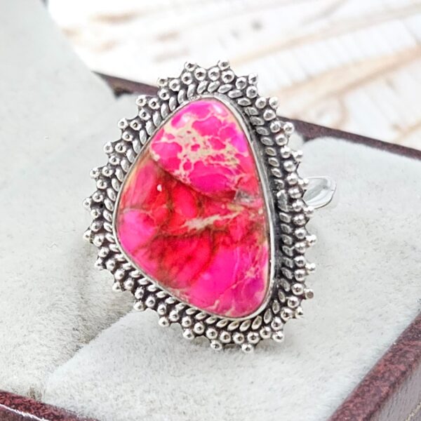 Pink Sea Sediment Jasper Size US 8 925 Sterling Silver Ring (RS30-361)