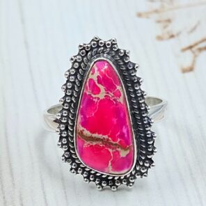 Pink Sea Sediment Jasper Size US 7 925 Sterling Silver Ring (RS30-343)