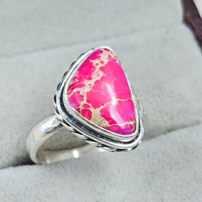 Pink Sea Sediment Jasper Size US 7 925 Sterling Silver Ring (RS30-348)