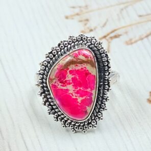 Pink Sea Sediment Jasper Size US 7 925 Sterling Silver Ring (RS30-344)