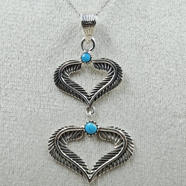 Kingman Turquoise Heart 1.5" Southwest 925 Silver Pendant (REXT132-4) - Image 2