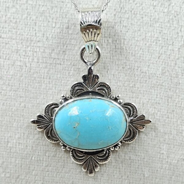 Kingman Turquoise 1.5" Southwest 925 Silver Pendant (REXT132-6) - Image 2