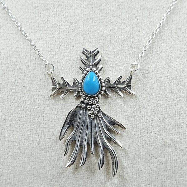 Kingman Turquoise Southwest 925 Silver Necklace (REXT132-10) - Image 2