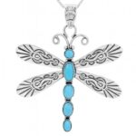 Kingman Turquoise Dragonfly 2.25" Southwest 925 Silver Pendant (REXT132-2)