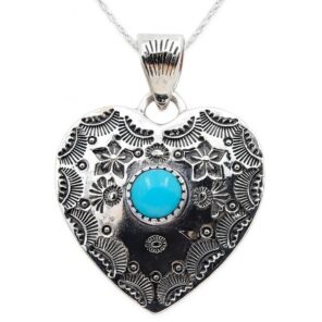 Kingman Turquoise Heart 1.5" Southwest 925 Silver Pendant (REXT132-3)