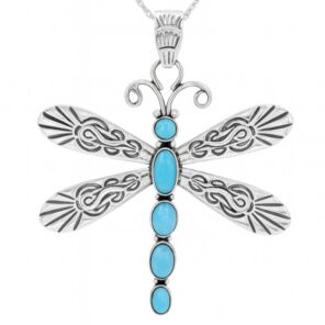 Kingman Turquoise Dragonfly 2.25" Southwest 925 Silver Pendant (REXT132-2)
