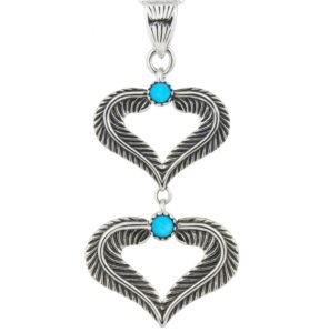 Kingman Turquoise Heart 1.5" Southwest 925 Silver Pendant (REXT132-4)