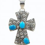 Kingman Turquoise Cross 2.25" Southwest 925 Silver Pendant (REXT132-1)