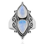 Cut Rainbow Moonstone 925 Sterling Silver Ring (REXT82-8)