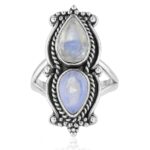 Cut Rainbow Moonstone 925 Sterling Silver Ring (REXT82-9)