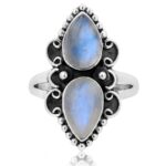 Cut Rainbow Moonstone 925 Sterling Silver Ring (REXT82-7)