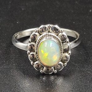 Ethiopian Opal 925 Sterling Silver Dainty Ring (RS66-65)