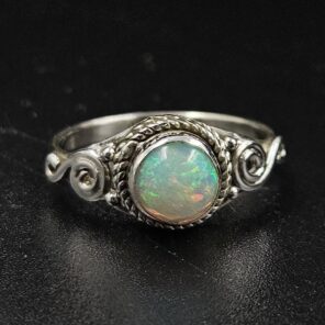 Ethiopian Opal 925 Sterling Silver Dainty Ring (RS66-64)