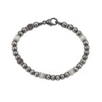 White Buffalo Turquoise & Navajo Pearls 925 Sterling Silver Bead Bracelet (RS57-37)